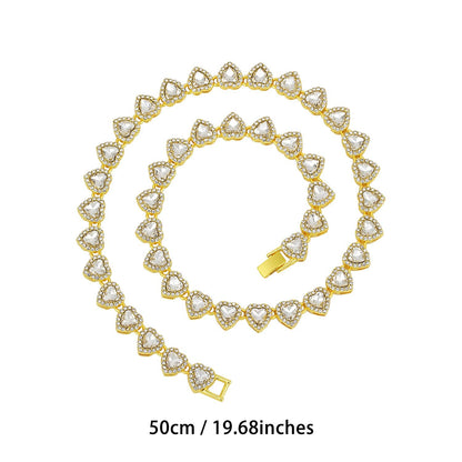 Gold-Plated Heart Rhinestone Cuban Link 20 inch Tennis Necklace and 8 inch Tennis Bracelet Set for Women, Crystal Heart Chain Fashion Jewelry Accessories with Gift Box