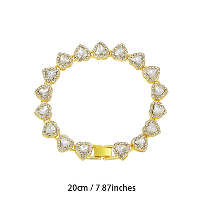 Gold-Plated Heart Rhinestone Cuban Link 20 inch Tennis Necklace and 8 inch Tennis Bracelet Set for Women, Crystal Heart Chain Fashion Jewelry Accessories with Gift Box