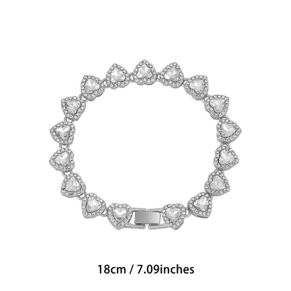 Silver-Plated Heart Rhinestone Cuban Link 18 inch Tennis Necklace and 7 inch Tennis Bracelet Set for Women, Crystal Heart Chain Fashion Jewelry Accessories with Gift Box