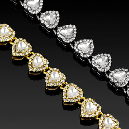 Gold-Plated Heart Rhinestone Cuban Link 18 inch Tennis Necklace and 7 inch Tennis Bracelet Set for Women, Crystal Heart Chain Fashion Jewelry Accessories with Gift Box