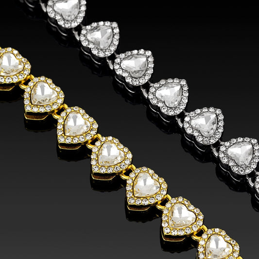 8 inch Silver-Plated & Gold-Plated Heart Rhinestone Tennis Bracelet for Women, Crystal Heart Chain Fashion Jewelry Accessories with Gift Box (2 Pack)