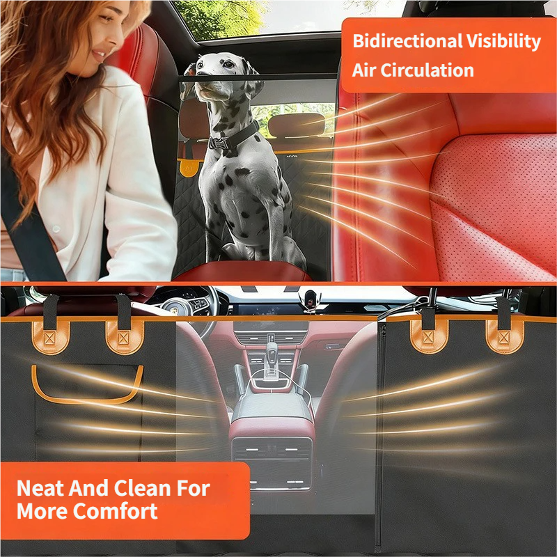 Waterproof Dog Car Rear Seat Protector 135 x 148CM - Durable Oxford Non Slip Pet Hammock with Storage Pockets , Zipper Mesh Window and 6 Fixed Buckles, Seat Belt Access Opening and Pet Leash