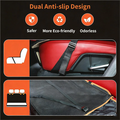 Waterproof Dog Car Rear Seat Protector 135 x 148CM - Durable Oxford Non Slip Pet Hammock with Storage Pockets , Zipper Mesh Window and 6 Fixed Buckles, Seat Belt Access Opening and Pet Leash