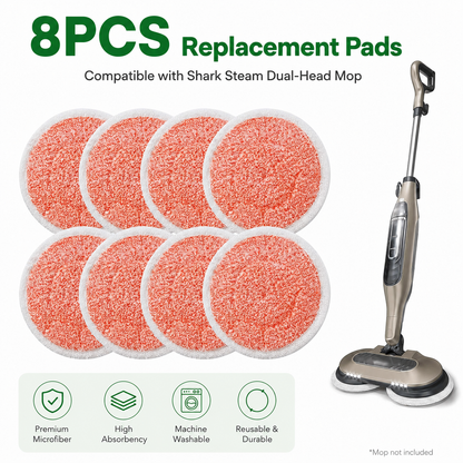 Style 1 Shark Steam Dual-Head Mop Replacement Pads 8 Pack - 7.5 Inch Reusable Round Microfiber Scrubbing Pads Compatible with Shark S7000, S7201, S8001, S8201, S7001, S7000AMZ, S7001TGT, S7005, S7020