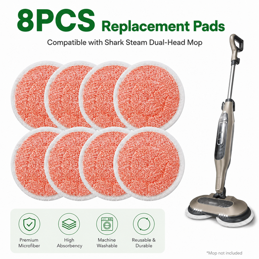 Style 1 Shark Steam Dual-Head Mop Replacement Pads 8 Pack - 7.5 Inch Reusable Round Microfiber Scrubbing Pads Compatible with Shark S7000, S7201, S8001, S8201, S7001, S7000AMZ, S7001TGT, S7005, S7020