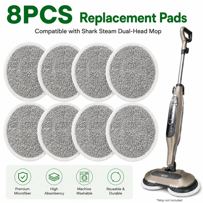 Style 3 Shark Steam Dual-Head Mop Replacement Pads 8 Pack - 7.5 Inch Reusable Round Microfiber Scrubbing Pads Compatible with Shark S7000, S7201, S8001, S8201, S7001, S7000AMZ, S7001TGT, S7005, S7020