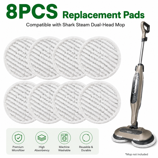 Style 4 Shark Steam Dual-Head Mop Replacement Pads 8 Pack - 7.5 Inch Reusable Round Microfiber Scrubbing Pads Compatible with Shark S7000, S7201, S8001, S8201, S7001, S7000AMZ, S7001TGT, S7005, S7020