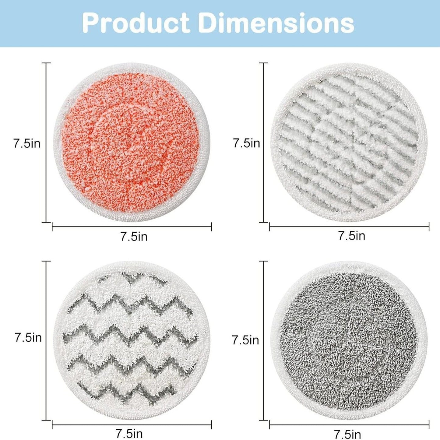 Style 6 Shark Steam Dual-Head Mop Replacement Pads 8 Pack - 7.5 Inch Reusable Round Microfiber Scrubbing Pads Compatible with Shark S7000, S7201, S8001, S8201, S7001, S7000AMZ, S7001TGT, S7005, S7020