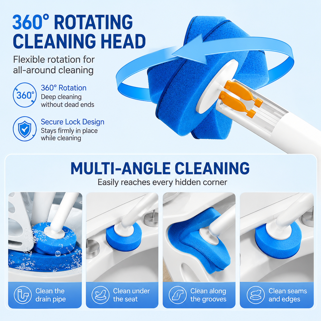 Disposable Toilet Brush Set with 14 Preloaded Cleaning Refill Heads & Wall Mounted Storage Holder - 360° Rotating Brush Head, One-Button Release and Long Handle for Hygienic Bathroom Cleaning