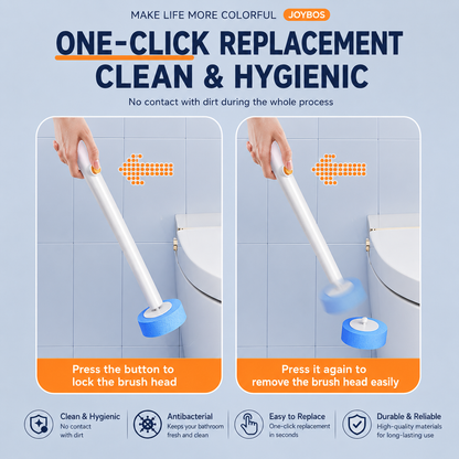 Automatic Flip-Open Disposable Toilet Brush Set with 7 Cleaning Refill Heads, Wall Mounted Storage, One-Button Hygienic Release, 360° Rotating Deep Cleaning, 51cm Long Handle Bathroom Toilet Cleaner