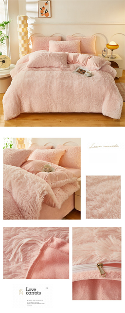 Pink Luxury Thick Plush 4 Piece Bedding Set for 1.5m & 1.8m Beds – Winter Ultra Soft Warm Bedding with Double-Sided Faux Mink Fur & Crystal Velvet, includes 200 x 230CM Quilt Cover, 230 X 250cm Flat Sheet and 2PCS  48 × 74CM Pillowcases
