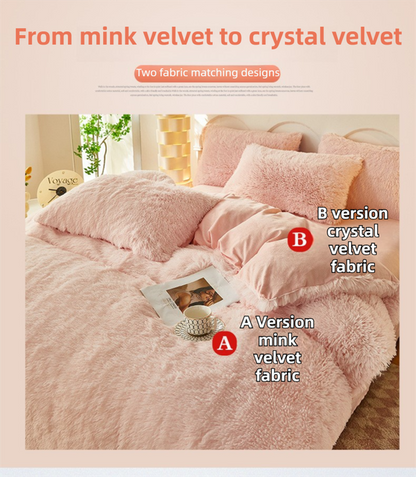 Coffee Luxury Thick Plush 4 Piece Bedding Set for 1.5m & 1.8m Beds – Winter Ultra Soft Warm Bedding with Double-Sided Faux Mink Fur & Crystal Velvet, includes 200 x 230CM Quilt Cover, 230 X 250cm Flat Sheet and 2PCS  48 × 74CM Pillowcases