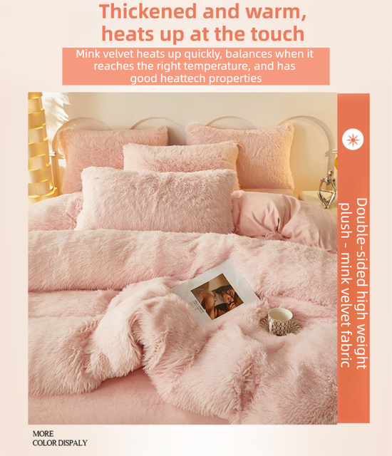 Coffee Luxury Thick Plush 4 Piece Bedding Set for 1.5m & 1.8m Beds – Winter Ultra Soft Warm Bedding with Double-Sided Faux Mink Fur & Crystal Velvet, includes 200 x 230CM Quilt Cover, 230 X 250cm Flat Sheet and 2PCS  48 × 74CM Pillowcases