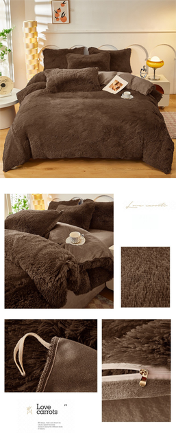 Coffee Luxury Thick Plush 4 Piece Bedding Set for 1.5m & 1.8m Beds – Winter Ultra Soft Warm Bedding with Double-Sided Faux Mink Fur & Crystal Velvet, includes 200 x 230CM Quilt Cover, 230 X 250cm Flat Sheet and 2PCS  48 × 74CM Pillowcases