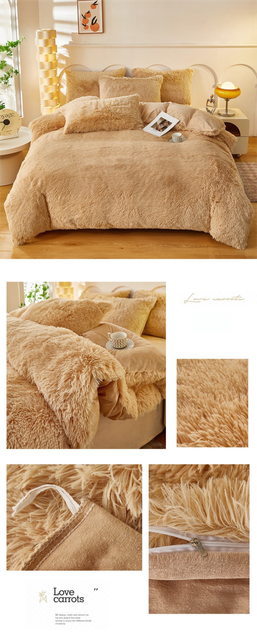 Khaki Luxury Thick Plush 4 Piece Bedding Set for 1.5m & 1.8m Beds – Winter Ultra Soft Warm Bedding with Double-Sided Faux Mink Fur & Crystal Velvet, includes 200 x 230CM Quilt Cover, 230 X 250cm Flat Sheet and 2PCS  48 × 74CM Pillowcases