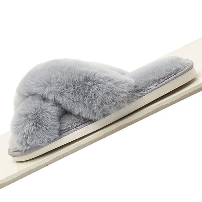 Cozy Winter Home Essentials Set - White 1 Pair Women's Plush Cross Band Faux Fur Slippers L Size & 2 Pairs Cute Teddy Bear Fuzzy Socks Set, Warm Indoor Lounge Gift Bundle with Non-Slip House Slides