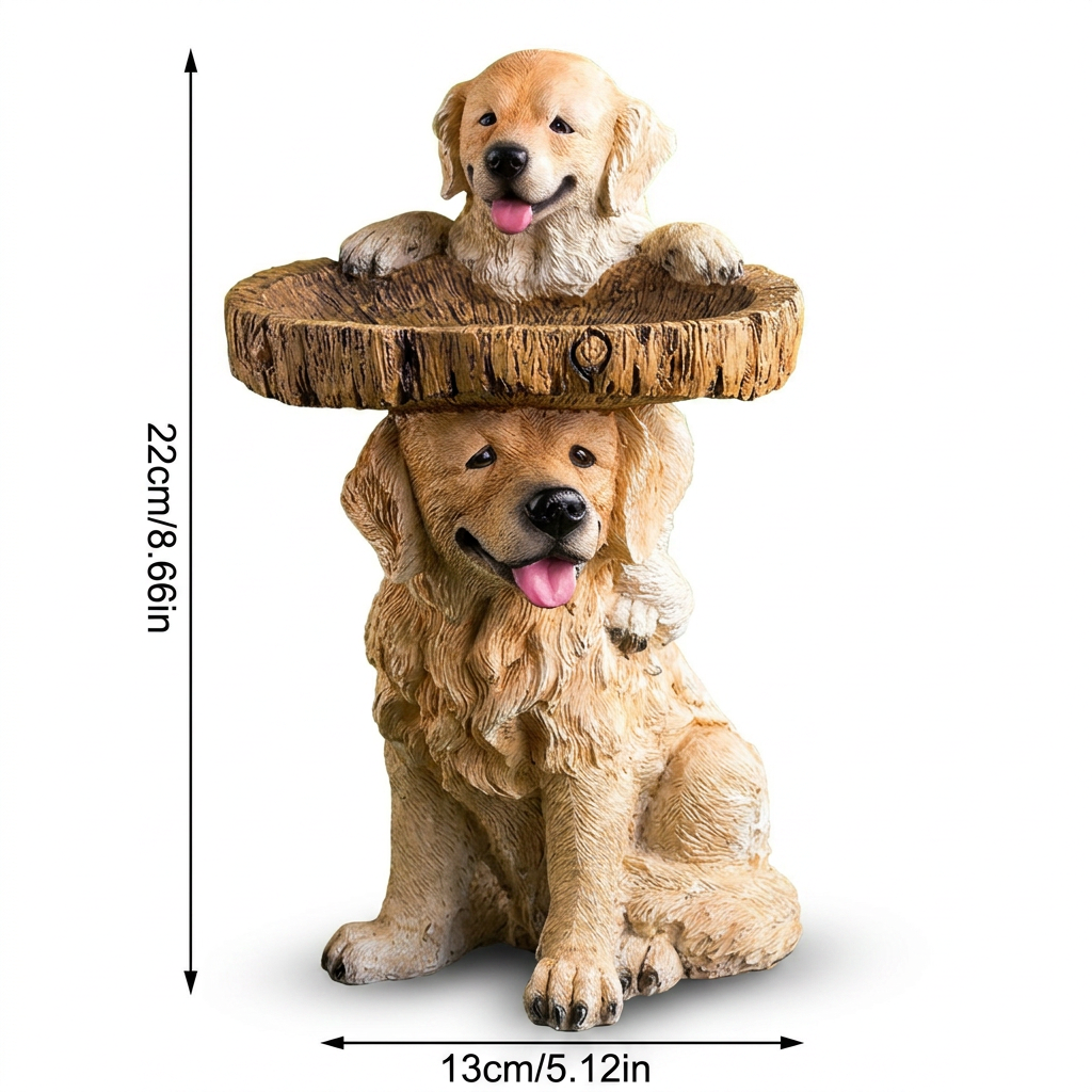 Resin Bird Bath Feeder Garden Ornament with Dog Design – Tree Stump Decorative Outdoor Bird Feeder for Patio, Lawn & Yard