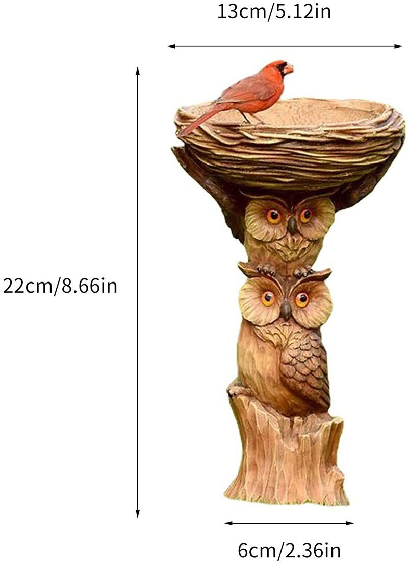 Resin Bird Bath Feeder Garden Ornament with Owl Design – Tree Stump Decorative Outdoor Bird Feeder for Patio, Lawn & Yard