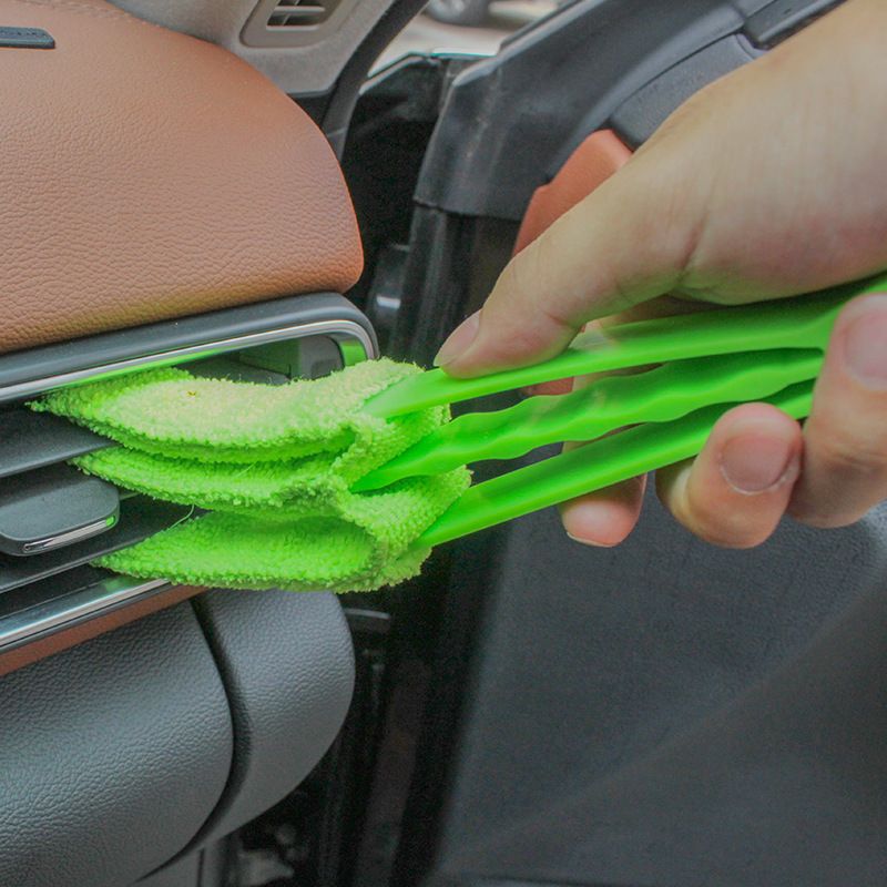4 Pack Green Shutter and Car AC Vent Cleaner Brush with Washable Microfiber Cleaning Cloth – Reusable Window Blind Dust Remover for Air Vent, Car AC Vent, Fan & Narrow Gap