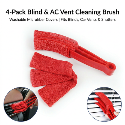4 Pack Red Shutter and Car AC Vent Cleaner Brush with Washable Microfiber Cleaning Cloth – Reusable Window Blind Dust Remover for Air Vent, Car AC Vent, Fan & Narrow Gap