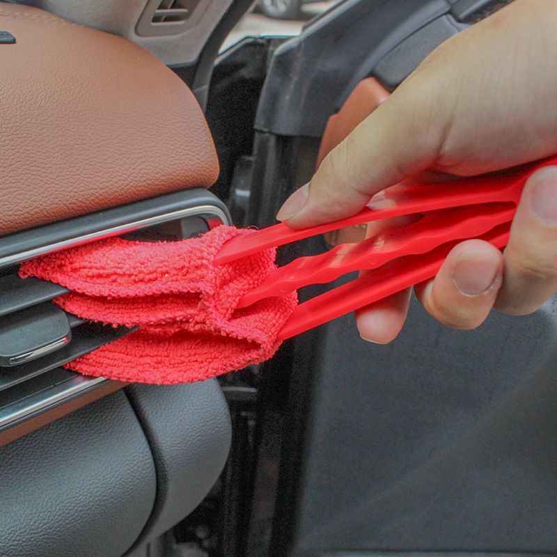 4 Pack Red Shutter and Car AC Vent Cleaner Brush with Washable Microfiber Cleaning Cloth – Reusable Window Blind Dust Remover for Air Vent, Car AC Vent, Fan & Narrow Gap