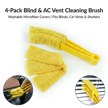 4 Pack Yellow Shutter and Car AC Vent Cleaner Brush with Washable Microfiber Cleaning Cloth – Reusable Window Blind Dust Remover for Air Vent, Car AC Vent, Fan & Narrow Gap