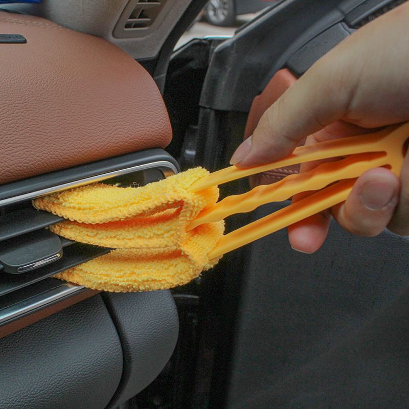 4 Pack Yellow Shutter and Car AC Vent Cleaner Brush with Washable Microfiber Cleaning Cloth – Reusable Window Blind Dust Remover for Air Vent, Car AC Vent, Fan & Narrow Gap