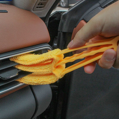 4 Pack Yellow Shutter and Car AC Vent Cleaner Brush with Washable Microfiber Cleaning Cloth – Reusable Window Blind Dust Remover for Air Vent, Car AC Vent, Fan & Narrow Gap