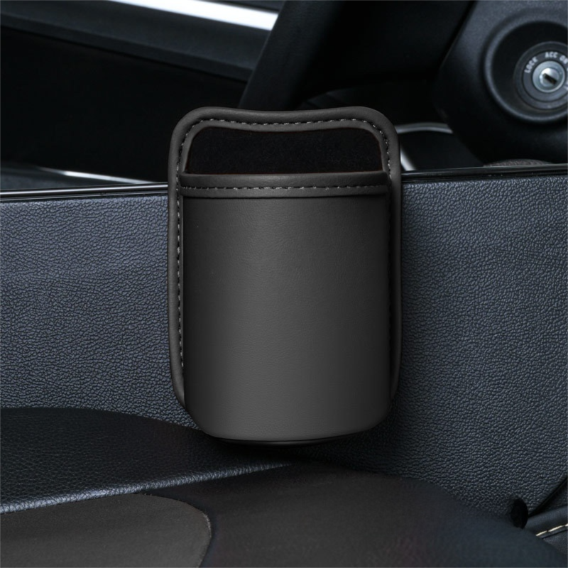 Black Waterproof Leather Car Hanging Storage Organizer with Back Clip 14.5 x 10.5CM – Mutifunctional Car Trash Bin Cup Holder Phone Storage Pocket for Seat Back, Door & Center Console