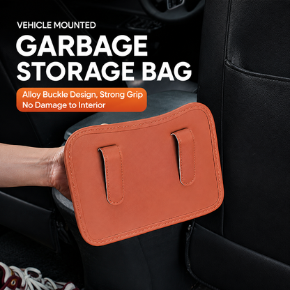 Black Waterproof Leather Car Hanging Storage Organizer with Back Clip 14.5 x 10.5CM – Mutifunctional Car Trash Bin Cup Holder Phone Storage Pocket for Seat Back, Door & Center Console