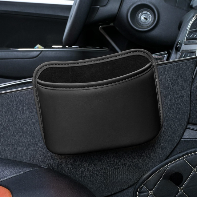 Black Waterproof Leather Car Hanging Storage Organizer with Back Clip 20 x 14.5CM – Mutifunctional Car Trash Bin Cup Holder Phone Storage Pocket for Seat Back, Door & Center Console