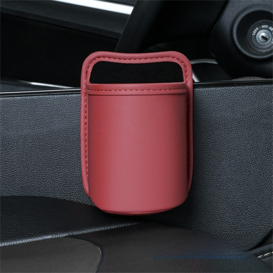 Wine Red Waterproof Leather Car Hanging Storage Organizer with Back Clip 14.5 x 10.5CM – Mutifunctional Car Trash Bin Cup Holder Phone Storage Pocket for Seat Back, Door & Center Console