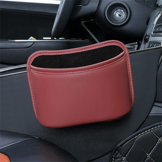 Wine Red Waterproof Leather Car Hanging Storage Organizer with Back Clip 20 x 14.5CM – Mutifunctional Car Trash Bin Cup Holder Phone Storage Pocket for Seat Back, Door & Center Console