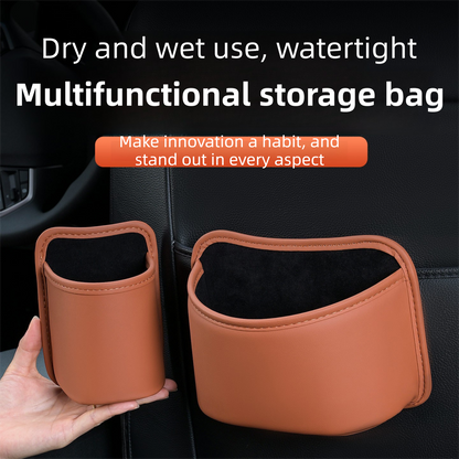Wine Red Waterproof Leather Car Hanging Storage Organizer with Back Clip 20 x 14.5CM – Mutifunctional Car Trash Bin Cup Holder Phone Storage Pocket for Seat Back, Door & Center Console