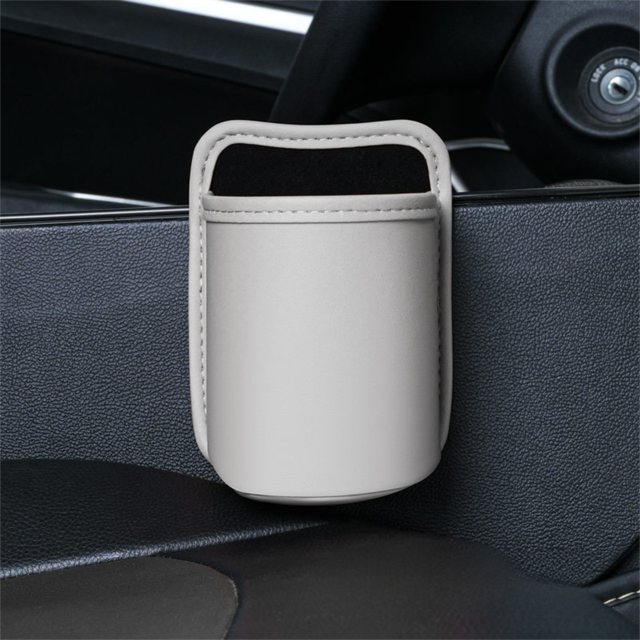 Grey White Waterproof Leather Car Hanging Storage Organizer with Back Clip 14.5 x 10.5CM â€“ Mutifunctional Car Trash Bin Cup Holder Phone Storage Pocket for Seat Back, Door & Center Console