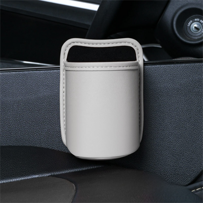 Grey White Waterproof Leather Car Hanging Storage Organizer with Back Clip 14.5 x 10.5CM â€“ Mutifunctional Car Trash Bin Cup Holder Phone Storage Pocket for Seat Back, Door & Center Console