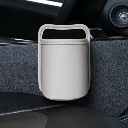 Grey White Waterproof Leather Car Hanging Storage Organizer with Back Clip 14.5 x 10.5CM â€“ Mutifunctional Car Trash Bin Cup Holder Phone Storage Pocket for Seat Back, Door & Center Console