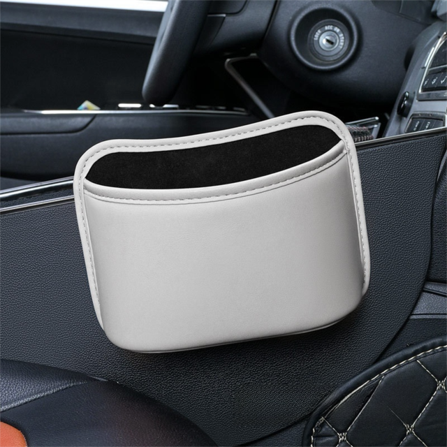 Grey White Waterproof Leather Car Hanging Storage Organizer with Back Clip 20 x 14.5CM â€“ Mutifunctional Car Trash Bin Cup Holder Phone Storage Pocket for Seat Back, Door & Center Console