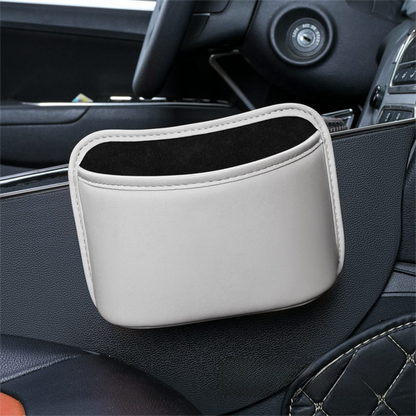 Grey White Waterproof Leather Car Hanging Storage Organizer with Back Clip 20 x 14.5CM â€“ Mutifunctional Car Trash Bin Cup Holder Phone Storage Pocket for Seat Back, Door & Center Console
