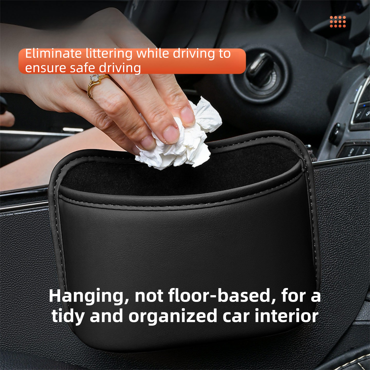 Grey White Waterproof Leather Car Hanging Storage Organizer with Back Clip 20 x 14.5CM â€“ Mutifunctional Car Trash Bin Cup Holder Phone Storage Pocket for Seat Back, Door & Center Console
