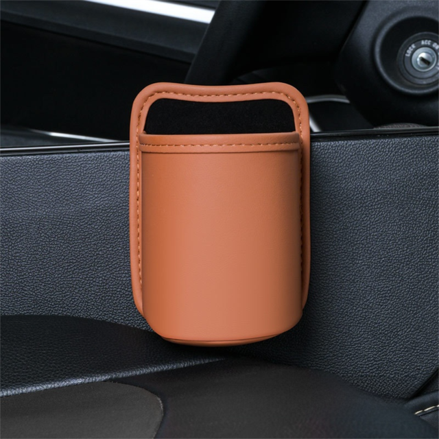 Orange Waterproof Leather Car Hanging Storage Organizer with Back Clip 14.5 x 10.5CM â€“ Mutifunctional Car Trash Bin Cup Holder Phone Storage Pocket for Seat Back, Door & Center Console