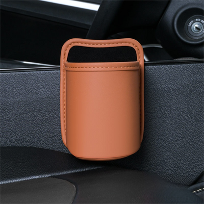 Orange Waterproof Leather Car Hanging Storage Organizer with Back Clip 14.5 x 10.5CM â€“ Mutifunctional Car Trash Bin Cup Holder Phone Storage Pocket for Seat Back, Door & Center Console