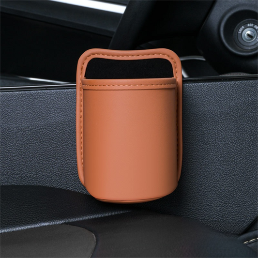 Orange Waterproof Leather Car Hanging Storage Organizer with Back Clip 14.5 x 10.5CM â€“ Mutifunctional Car Trash Bin Cup Holder Phone Storage Pocket for Seat Back, Door & Center Console