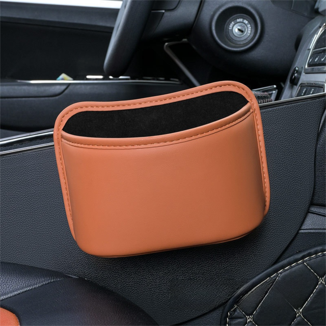 Orange Waterproof Leather Car Hanging Storage Organizer with Back Clip 20 x 14.5CM â€“ Mutifunctional Car Trash Bin Cup Holder Phone Storage Pocket for Seat Back, Door & Center Console
