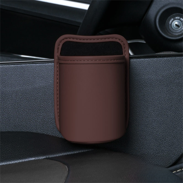 Coffee Waterproof Leather Car Hanging Storage Organizer with Back Clip 14.5 x 10.5CM â€“ Mutifunctional Car Trash Bin Cup Holder Phone Storage Pocket for Seat Back, Door & Center Console