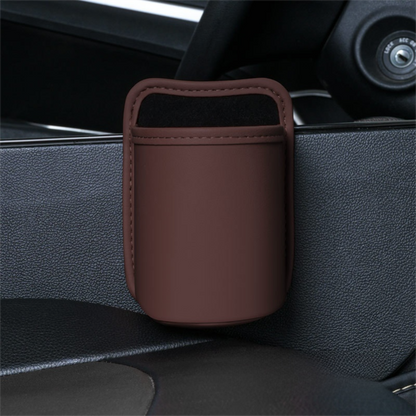Coffee Waterproof Leather Car Hanging Storage Organizer with Back Clip 14.5 x 10.5CM â€“ Mutifunctional Car Trash Bin Cup Holder Phone Storage Pocket for Seat Back, Door & Center Console