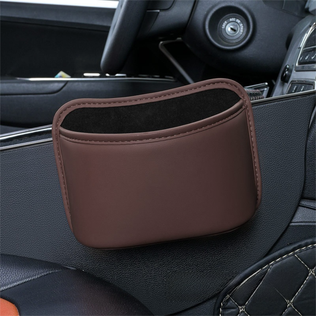 Coffee Waterproof Leather Car Hanging Storage Organizer with Back Clip 20 x 14.5CM â€“ Mutifunctional Car Trash Bin Cup Holder Phone Storage Pocket for Seat Back, Door & Center Console