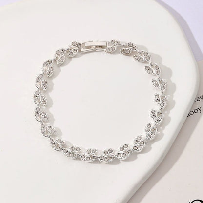 2 Pack Silver and Rose Gold Women's Crystal Leaf Bracelets with Gift Box â€“ Elegant Rhinestone Alloy Link Bracelet, Minimalist Fashion Jewelry Gift for Women