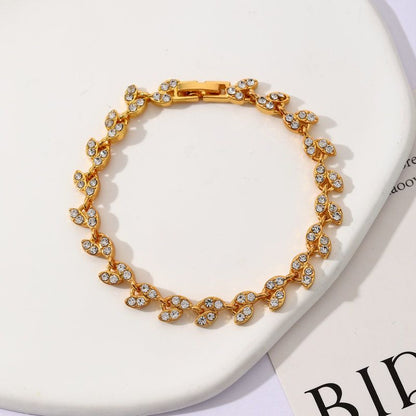 3 Pack Silver Gold and Rose Gold Women's Crystal Leaf Bracelets with Gift Box â€“ Elegant Rhinestone Alloy Link Bracelet, Minimalist Fashion Jewelry Gift for Women