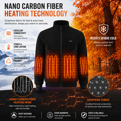 M Size Winter USB Heated Windproof Soft Fleece Warm Jacket for Men and Women â€“ 8 Zones Graphene & Carbon Fiber Fast Heating Coat with Front & Back Dual-Control Button and 3 Level Heating, Washable Design, Muti Pockets, Ribbed Cuff & Stand Collar